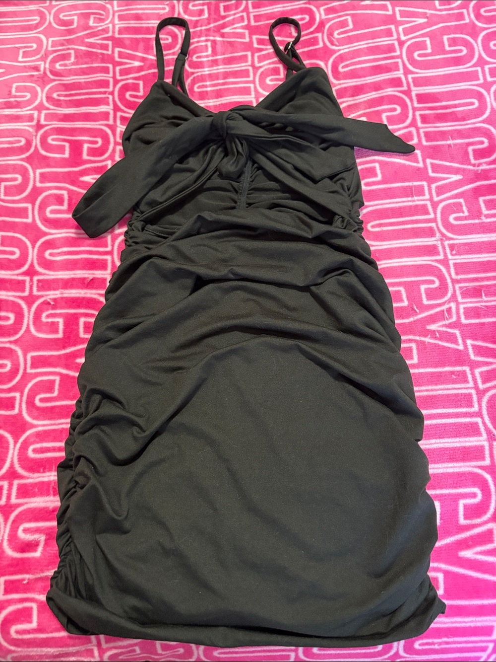 Amazon Black Ruched Tie-Front Mini Dress